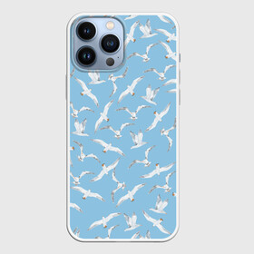 Чехол для iPhone 13 Pro Max с принтом Чайки в небе паттерн в Санкт-Петербурге,  |  | акварель | голубое небо | иллюстрация | паттерн | птицы | рисунок | чайка | чайки | чайки в небе