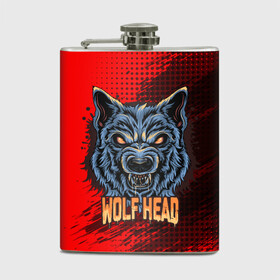 Фляга с принтом Wolf head в Санкт-Петербурге, металлический корпус | емкость 0,22 л, размер 125 х 94 мм. Виниловая наклейка запечатывается полностью | Тематика изображения на принте: арт | волк | голова | графика | животные | звери