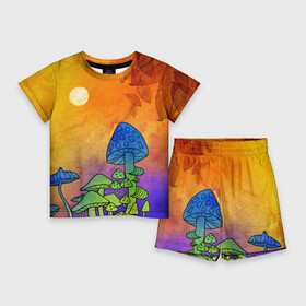 Детский костюм с шортами 3D с принтом Заколдованный лес в Санкт-Петербурге,  |  | Тематика изображения на принте: акварель | глитч грибы | грибы | грибы нарисованные карандашом | листва | необычный лес | цветные грибы
