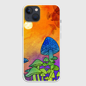 Чехол для iPhone 13 с принтом Заколдованный лес в Санкт-Петербурге,  |  | акварель | глитч грибы | грибы | грибы нарисованные карандашом | листва | необычный лес | цветные грибы