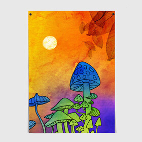 Постер с принтом Заколдованный лес в Санкт-Петербурге, 100% бумага
 | бумага, плотность 150 мг. Матовая, но за счет высокого коэффициента гладкости имеет небольшой блеск и дает на свету блики, но в отличии от глянцевой бумаги не покрыта лаком | акварель | глитч грибы | грибы | грибы нарисованные карандашом | листва | необычный лес | цветные грибы