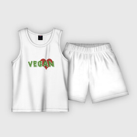 Детская пижама с шортами хлопок с принтом Vegan Love в Санкт-Петербурге,  |  | green | greenpaece | love | vegan | yoga | веган | вегетарианец | гринпис | дерево | еда | животные | жизнь | здоровье | зеленый | йога | любовь | мир | овощи | пища | планета | природа | сердце | фрукты