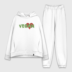 Женский костюм хлопок Oversize с принтом Vegan Love в Санкт-Петербурге,  |  | green | greenpaece | love | vegan | yoga | веган | вегетарианец | гринпис | дерево | еда | животные | жизнь | здоровье | зеленый | йога | любовь | мир | овощи | пища | планета | природа | сердце | фрукты