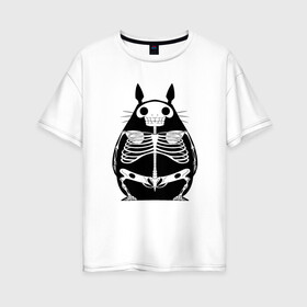 Женская футболка хлопок Oversize с принтом Totoro Skeletor в Санкт-Петербурге, 100% хлопок | свободный крой, круглый ворот, спущенный рукав, длина до линии бедер
 | ghibli | japan | nature | neigbor | neighbour | totoro | анимация | аниме | гибли | друг | животные | лес | милый | мир | миядзаки | мой сосед тоторо | мульт | мультфильм | природа | скелет | сосед | тоторо | хаяо | хранитель