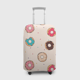 Чехол для чемодана 3D с принтом Кусанные пончики в Санкт-Петербурге, 86% полиэфир, 14% спандекс | двустороннее нанесение принта, прорези для ручек и колес | булка с дыркой | булочка | десерт | пончик | пончики | симпсоны | сладкая булка