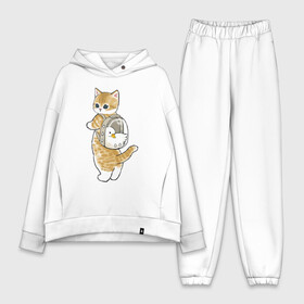 Женский костюм хлопок Oversize с принтом Котёнок с гусём в Санкт-Петербурге,  |  | арт | гусь | домашнее животное | кот | котёнок | кошка | милая кошка | милый кот | милый котёнок | пончик | прогулка | рисунок | рюкзак