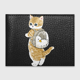 Обложка для студенческого билета с принтом Котёнок с гусём в Санкт-Петербурге, натуральная кожа | Размер: 11*8 см; Печать на всей внешней стороне | Тематика изображения на принте: арт | гусь | домашнее животное | кот | котёнок | кошка | милая кошка | милый кот | милый котёнок | пончик | прогулка | рисунок | рюкзак