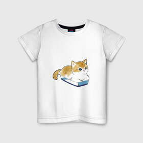 Детская футболка хлопок с принтом Котёнок отдыхает в Санкт-Петербурге, 100% хлопок | круглый вырез горловины, полуприлегающий силуэт, длина до линии бедер | арт | кот | котёнок | кошка | милая кошка | милый кот | милый котёнок | отдых | пончик | рисунок | рыжая кошка | рыжий кот | рыжий котёнок