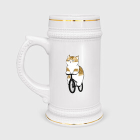Кружка пивная с принтом Котик на велосипеде в Санкт-Петербурге,  керамика (Материал выдерживает высокую температуру, стоит избегать резкого перепада температур) |  объем 630 мл | Тематика изображения на принте: арт | велосипед | ветер | кот | котёнок | кошка | милая кошка | милый кот | милый котёнок | отдых | отдыхает | пончик | рисунок