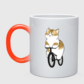 Кружка хамелеон с принтом Котик на велосипеде в Санкт-Петербурге, керамика | меняет цвет при нагревании, емкость 330 мл | Тематика изображения на принте: арт | велосипед | ветер | кот | котёнок | кошка | милая кошка | милый кот | милый котёнок | отдых | отдыхает | пончик | рисунок