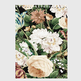 Скетчбук с принтом Винтажные цветы в Санкт-Петербурге, 100% бумага
 | 48 листов, плотность листов — 100 г/м2, плотность картонной обложки — 250 г/м2. Листы скреплены сверху удобной пружинной спиралью | букет | винтажный стиль | для девушек | цветы