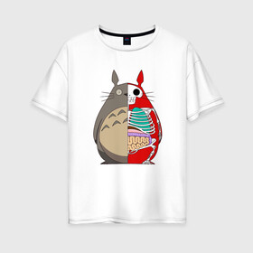 Женская футболка хлопок Oversize с принтом Totoro Inside в Санкт-Петербурге, 100% хлопок | свободный крой, круглый ворот, спущенный рукав, длина до линии бедер
 | ghibli | japan | nature | neigbor | neighbour | totoro | анимация | аниме | гибли | друг | животные | лес | милый | мир | миядзаки | мой сосед тоторо | мульт | мультфильм | природа | сосед | тоторо | хаяо | хранитель | япония