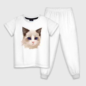 Детская пижама хлопок с принтом Хмурый кот в Санкт-Петербурге, 100% хлопок |  брюки и футболка прямого кроя, без карманов, на брюках мягкая резинка на поясе и по низу штанин
 | Тематика изображения на принте: арт | белая кошка | иллюстрация | котенок | котик | кошечка
