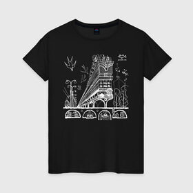 Женская футболка хлопок с принтом Ghibellini White в Санкт-Петербурге, 100% хлопок | прямой крой, круглый вырез горловины, длина до линии бедер, слегка спущенное плечо | архитектор | архитектура | город | городской пейзаж | ласточки | ласточкин хвост | пейзаж | столица | тульская