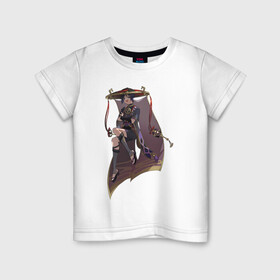 Детская футболка хлопок с принтом Скарамучча в Санкт-Петербурге, 100% хлопок | круглый вырез горловины, полуприлегающий силуэт, длина до линии бедер | Тематика изображения на принте: арт | баал | инадзума | милый парень | рисунок | скарамучча | фатуи
