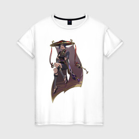 Женская футболка хлопок с принтом Скарамучча в Санкт-Петербурге, 100% хлопок | прямой крой, круглый вырез горловины, длина до линии бедер, слегка спущенное плечо | арт | баал | инадзума | милый парень | рисунок | скарамучча | фатуи
