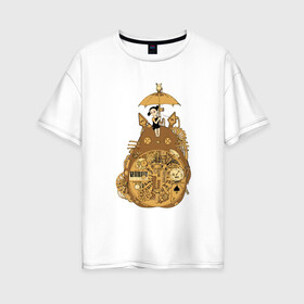 Женская футболка хлопок Oversize с принтом Totoro Friend в Санкт-Петербурге, 100% хлопок | свободный крой, круглый ворот, спущенный рукав, длина до линии бедер
 | ghibli | japan | nature | neigbor | neighbour | totoro | анимация | аниме | гибли | друг | животные | лес | милый | мир | миядзаки | мой сосед тоторо | мульт | мультфильм | природа | сосед | тоторо | хаяо | хранитель | япония