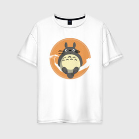Женская футболка хлопок Oversize с принтом Spirit Totoro в Санкт-Петербурге, 100% хлопок | свободный крой, круглый ворот, спущенный рукав, длина до линии бедер
 | ghibli | japan | nature | neigbor | neighbour | totoro | анимация | аниме | гибли | друг | животные | лес | милый | мир | миядзаки | мой сосед тоторо | мульт | мультфильм | природа | сосед | тоторо | хаяо | хранитель | япония