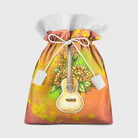 Подарочный 3D мешок с принтом Гитара и подсолнухи в Санкт-Петербурге, 100% полиэстер | Размер: 29*39 см | Тематика изображения на принте: гитара | инструмент | кляксы | подсолнух | цветы