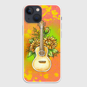 Чехол для iPhone 13 mini с принтом Гитара и подсолнухи в Санкт-Петербурге,  |  | гитара | инструмент | кляксы | подсолнух | цветы