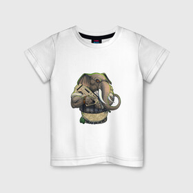 Детская футболка хлопок с принтом Слон-военный в Санкт-Петербурге, 100% хлопок | круглый вырез горловины, полуприлегающий силуэт, длина до линии бедер | автомат | арт | животное | зверь | оружие | рисунок | слон | человекоподобный