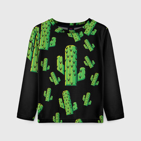Детский лонгслив 3D с принтом Cactus Time - Веселые кактусы в Санкт-Петербурге, 100% полиэстер | длинные рукава, круглый вырез горловины, полуприлегающий силуэт
 | cactus time | веселый | зеленый | кактусы | милый