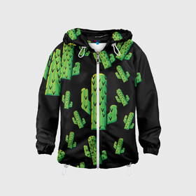 Детская ветровка 3D с принтом Cactus Time - Веселые кактусы в Санкт-Петербурге, 100% полиэстер | подол и капюшон оформлены резинкой с фиксаторами, по бокам два кармана без застежек, один потайной карман на груди | Тематика изображения на принте: cactus time | веселый | зеленый | кактусы | милый