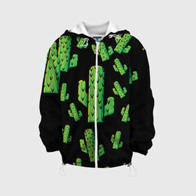 Детская куртка 3D с принтом Cactus Time - Веселые кактусы в Санкт-Петербурге, 100% полиэстер | застежка — молния, подол и капюшон оформлены резинкой с фиксаторами, по бокам — два кармана без застежек, один потайной карман на груди, плотность верхнего слоя — 90 г/м2; плотность флисового подклада — 260 г/м2 | Тематика изображения на принте: cactus time | веселый | зеленый | кактусы | милый