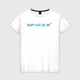 Женская футболка хлопок с принтом Space X, Спейс Икс лого в Санкт-Петербурге, 100% хлопок | прямой крой, круглый вырез горловины, длина до линии бедер, слегка спущенное плечо | astronautics | space | space x | spacex | usa | америка | космическая компания | космические полеты | космонавтика | космос | полеты | про космос | спейс x | спейс икс 