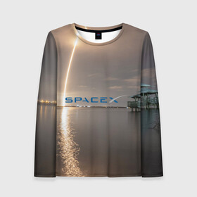 Женский лонгслив 3D с принтом SpaceX Dragon 2 в Санкт-Петербурге, 100% полиэстер | длинные рукава, круглый вырез горловины, полуприлегающий силуэт | crew | dragon | falcon 9 | rocket | ship | space | spaceship | spacex | икс | корабль | космический | космос | ракета | спейс