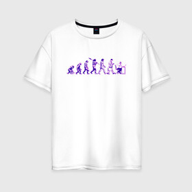 Женская футболка хлопок Oversize с принтом Эволюция Програмиста  в Санкт-Петербурге, 100% хлопок | свободный крой, круглый ворот, спущенный рукав, длина до линии бедер
 | настроение | неон. | обезьяна | подарок програмисту | позитив | смешно