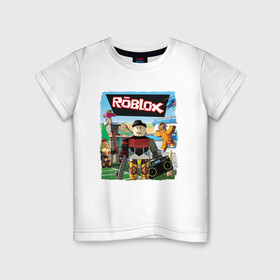 Детская футболка хлопок с принтом ROBLOX | РОБЛОКС (Z) в Санкт-Петербурге, 100% хлопок | круглый вырез горловины, полуприлегающий силуэт, длина до линии бедер | game | gamer | roblox | robo | simulator | игра | конструктор | роблок | роблокс | робо | симулятор | строительство | фигура