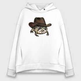 Женское худи Oversize хлопок с принтом Дождевая лягушка в шляпе в Санкт-Петербурге, френч-терри — 70% хлопок, 30% полиэстер. Мягкий теплый начес внутри —100% хлопок | боковые карманы, эластичные манжеты и нижняя кромка, капюшон на магнитной кнопке | cowboy | cowboy hat | desert rain frog | howdy meme | meme | дождевая лягушка | иллюстрация | ковбой | ковбойская шляпа | лягуха | мемы | настроение | недовольное лицо | прикольные картинки | рисунок | сердитая лягушка