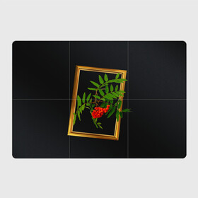 Магнитный плакат 3Х2 с принтом ягоды рябины в золотой раме в Санкт-Петербурге, Полимерный материал с магнитным слоем | 6 деталей размером 9*9 см | 3 сентября | костры рябин | осень | рябина | черный фон | ягоды