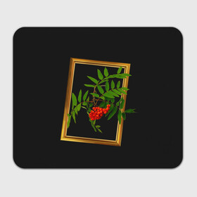 Коврик для мышки прямоугольный с принтом ягоды рябины в золотой раме в Санкт-Петербурге, натуральный каучук | размер 230 х 185 мм; запечатка лицевой стороны | 3 сентября | костры рябин | осень | рябина | черный фон | ягоды