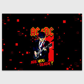 Поздравительная открытка с принтом ARE YOU REDY? AC/DC в Санкт-Петербурге, 100% бумага | плотность бумаги 280 г/м2, матовая, на обратной стороне линовка и место для марки
 | ac dc | acdc | acdc ас дс | angus | back in black | highway to hell | mckinnon | you | австралийская | ангус янг | ас дс | асдс | блюз | в форме | гитара | группа | крис слэйд | метал | молния | музыка | певец | рок | рок н ролл | стиви янг