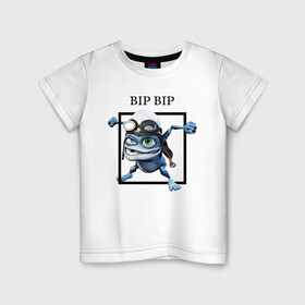 Детская футболка хлопок с принтом Crazy frog в Санкт-Петербурге, 100% хлопок | круглый вырез горловины, полуприлегающий силуэт, длина до линии бедер | bip | crazy | crazy frog | frog | бип | крэйзи | крэйзи фрог | лягушка | сумасшедшая лягушка