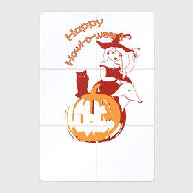 Магнитный плакат 2Х3 с принтом Happy Howl-o-ween! в Санкт-Петербурге, Полимерный материал с магнитным слоем | 6 деталей размером 9*9 см | девушка | кот | надписи | прикол | тыква | хэллоуин