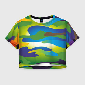 Женская футболка Crop-top 3D с принтом CAMOUFLAGE 2022  в Санкт-Петербурге, 100% полиэстер | круглая горловина, длина футболки до линии талии, рукава с отворотами | abstraction | colors | different | gradient | абстракция | пятна | радужный камуфляж | разноцветный camouflage | цвет
