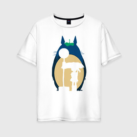 Женская футболка хлопок Oversize с принтом Street Totoro в Санкт-Петербурге, 100% хлопок | свободный крой, круглый ворот, спущенный рукав, длина до линии бедер
 | ghibli | japan | nature | neigbor | neighbour | totoro | анимация | аниме | гибли | друг | животные | лес | милый | мир | миядзаки | мой сосед тоторо | мульт | мультфильм | природа | сосед | тоторо | хаяо | хранитель | япония