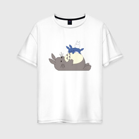 Женская футболка хлопок Oversize с принтом Sleepy Totoro в Санкт-Петербурге, 100% хлопок | свободный крой, круглый ворот, спущенный рукав, длина до линии бедер
 | ghibli | japan | nature | neigbor | neighbour | totoro | анимация | аниме | гибли | друг | животные | лес | милый | мир | миядзаки | мой сосед тоторо | мульт | мультфильм | природа | сосед | тоторо | хаяо | хранитель | япония