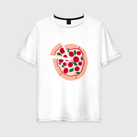 Женская футболка хлопок Oversize с принтом пицца и ломтик в Санкт-Петербурге, 100% хлопок | свободный крой, круглый ворот, спущенный рукав, длина до линии бедер
 | быстро | вкусно | еда | италия | кухня | пицца | тесто