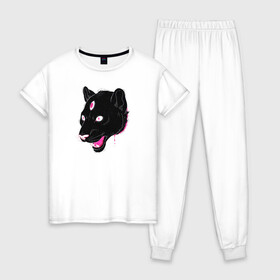 Женская пижама хлопок с принтом Магическая Пантера в Санкт-Петербурге, 100% хлопок | брюки и футболка прямого кроя, без карманов, на брюках мягкая резинка на поясе и по низу штанин | большая кошка | пантера | пантера арт | черная пантера
