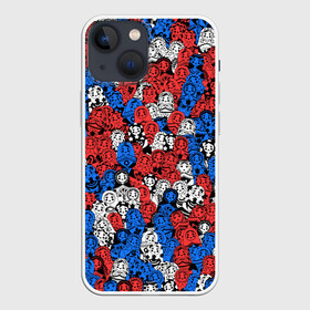 Чехол для iPhone 13 mini с принтом Бело сине красные матрёшки в Санкт-Петербурге,  |  | matryoshka | матрешка | паттерн | россия | русский | славянский | триколор | узор | флаг