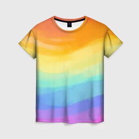Женская футболка 3D с принтом РАДУЖНЫЕ ВОЛНЫ | RAINBOW WAVES (Z) в Санкт-Петербурге, 100% полиэфир ( синтетическое хлопкоподобное полотно) | прямой крой, круглый вырез горловины, длина до линии бедер | color | paint | rainbow | rainbow waves | waves | волны | краска | радуга | радужная | радужные волны | цветная | яркая