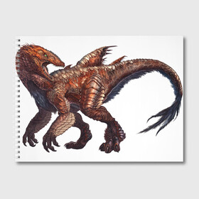 Альбом для рисования с принтом Сегнозавр в Санкт-Петербурге, 100% бумага
 | матовая бумага, плотность 200 мг. | арт | динозавр | динозавр с перьями | доисторические | красный | красный динозавр | крылья | перья | рисунок | сегнозавр | теризинозавр | хищник