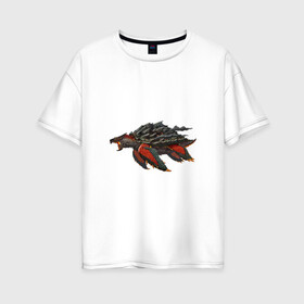 Женская футболка хлопок Oversize с принтом Вулканическая черепаха в Санкт-Петербурге, 100% хлопок | свободный крой, круглый ворот, спущенный рукав, длина до линии бедер
 | арт | вулкан | динозавр | доисторические | дым | лава | рисунок | фантастика | фантастическое животное | черепаха