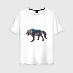 Женская футболка хлопок Oversize с принтом Северный волк в Санкт-Петербурге, 100% хлопок | свободный крой, круглый ворот, спущенный рукав, длина до линии бедер
 | арт | божество | животное божество | лёд | рисунок | север | фантастический зверь | фантастическое животное | холод