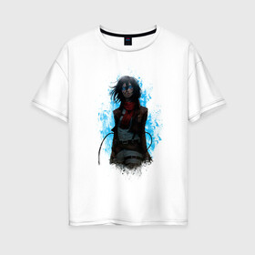 Женская футболка хлопок Oversize с принтом Mikasa в Санкт-Петербурге, 100% хлопок | свободный крой, круглый ворот, спущенный рукав, длина до линии бедер
 | akermann | attack on titan | levi | mikasa | ерен | леви | леви акерман | микаса | титаны