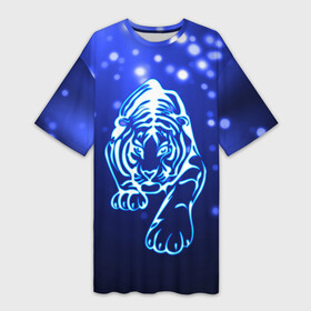 Платье-футболка 3D с принтом Неоновый тигр в Санкт-Петербурге,  |  | cat | neon | new year | tiger | блеск | восточный гороскоп | год тигра | гороскоп | день рождения | дикие животные | дикий тигр | зверь | злой кот | кот | кошак | кошка | неоновый | новый год | подарок | сила